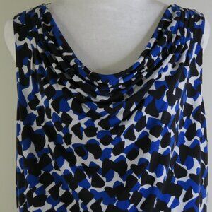 Calvin Klein Blue, Black & White Sleeveless Draped-Neck Stretch Top Size XL